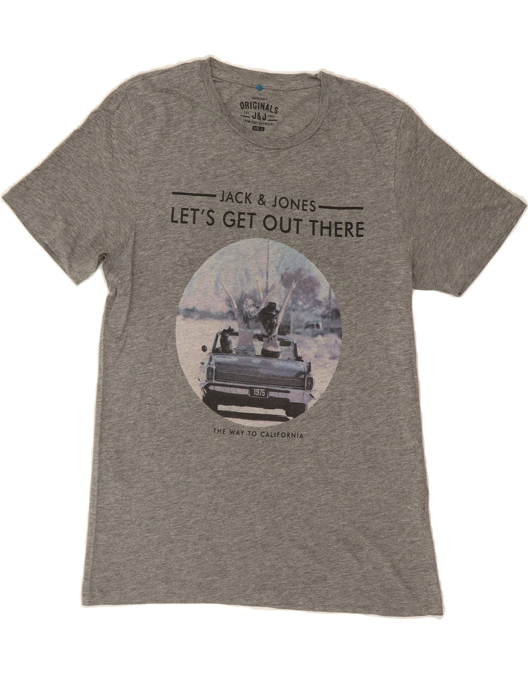 JACK & JONES Mens Graphic T-Shirt Top Large Grey Cotton Vintage Jack & Jones and Second-Hand Jack & Jones from Messina Hembry 