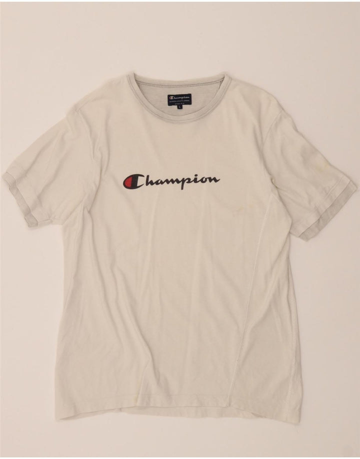 CHAMPION Mens Graphic T-Shirt Top Large White Cotton Vintage Champion and Second-Hand Champion from Messina Hembry 