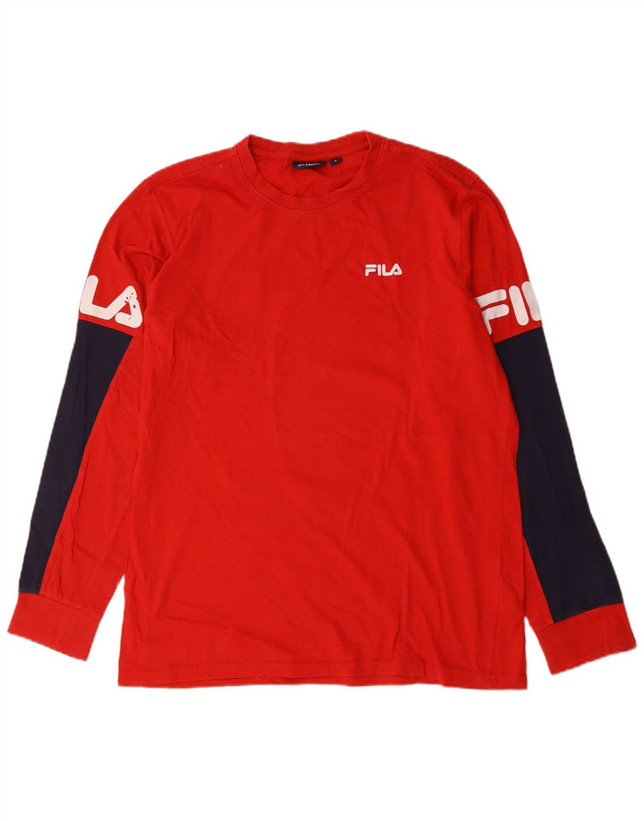 Fila Mens Graphic Top Long Sleeve Large Red Colourblock Cotton