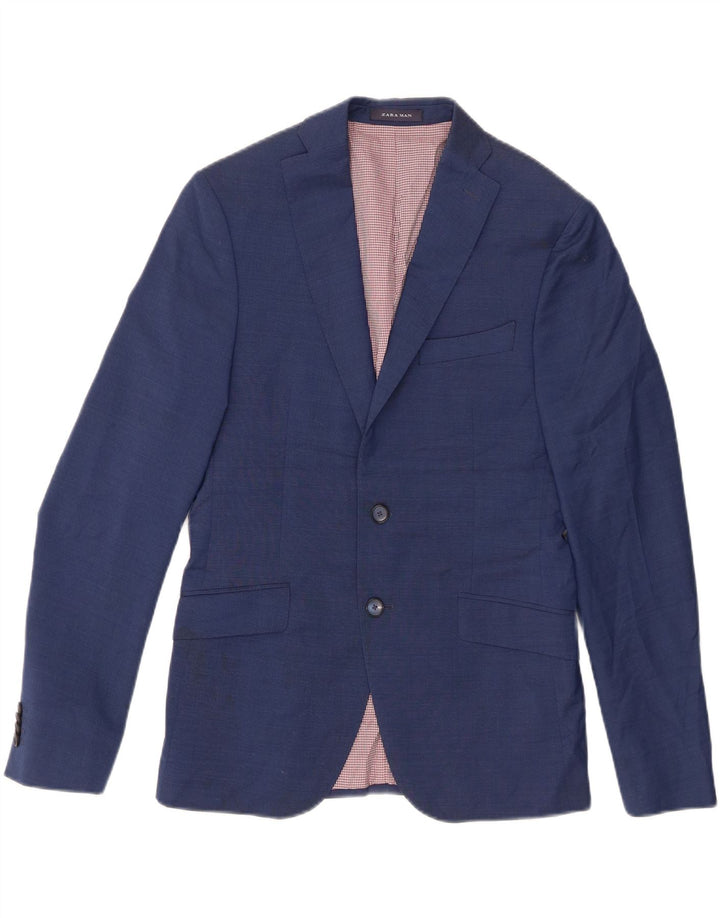 Zara Mens 2 Button Blazer Jacket EU 46 Small Blue Wool