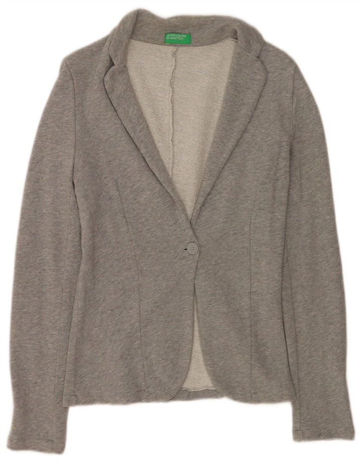 Benetton Dame 1 Knap Blazer Jakke UK 8 Lille Grå Bomuld