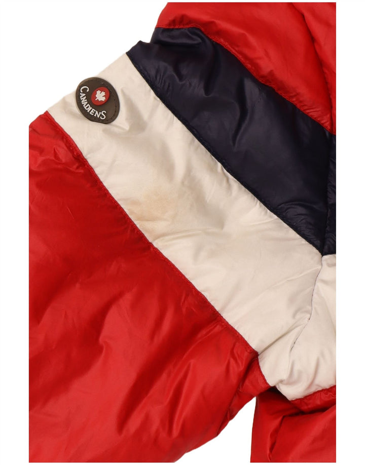 CANADIENS Polstret hættejakke til kvinder UK 14 Medium Red Colourblock