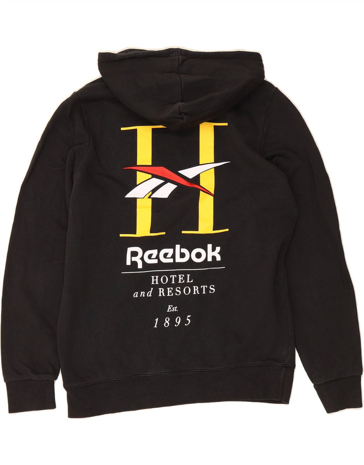 REEBOK Mens Graphic Hoodie Jumper Large Black Vintage Reebok and Second-Hand Reebok from Messina Hembry 