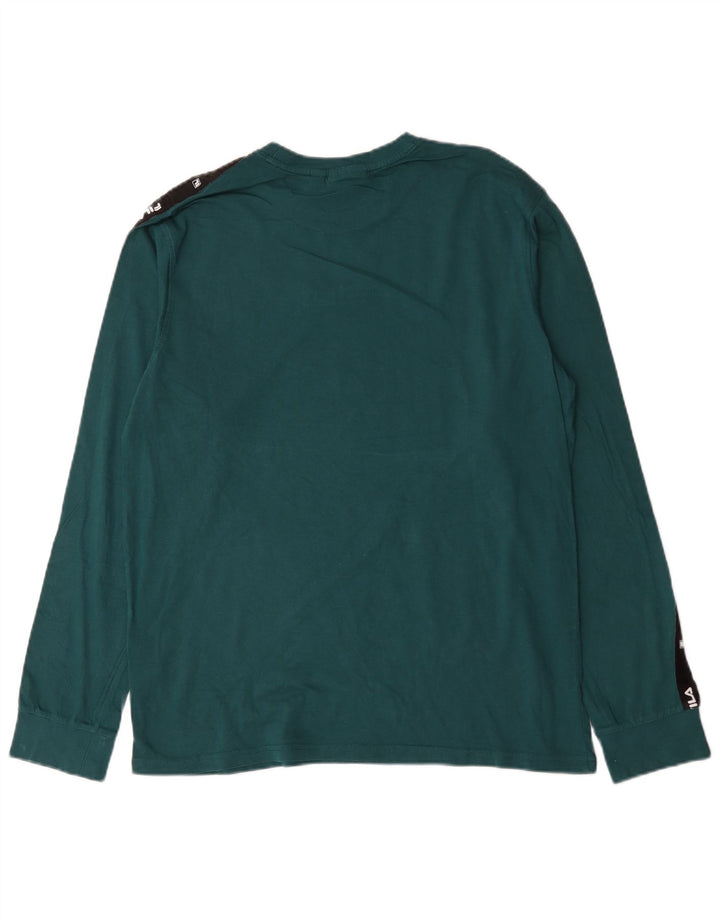 Fila Mens Graphic Top Long Sleeve Large Green Colourblock Cotton