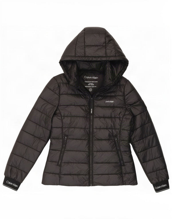 Giacca imbottita con cappuccio da donna Calvin Klein UK 14 media nera in poliammide