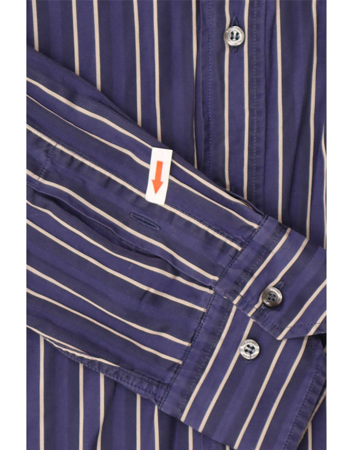 Etro Mens Shirt Medium Navy Blue Striped Cotton