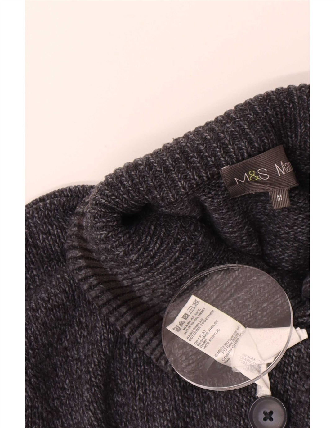 Marks & Spencer férfi gombos nyakú pulóver, közepesen sötétkék foltos