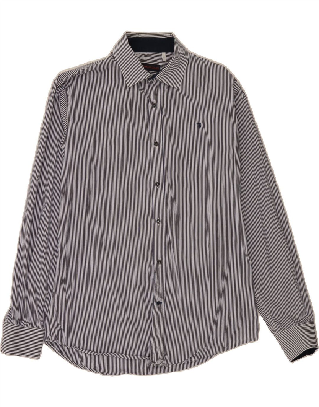 TRUSSARDI JEANS Mens Shirt Size 40 Medium Navy Blue Pinstripe Vintage Trussardi Jeans and Second-Hand Trussardi Jeans from Messina Hembry 