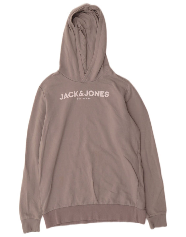 Jack & Jones Boys Graphic Hoodie Jumper 15-16 Years Grey Cotton