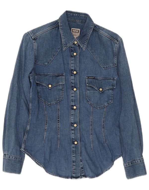 Rifle Womens Denim Shirt UK 10 Small Blue