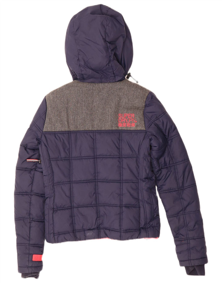 Superdry Womens Oversized Hooded Ski Jacket UK 6 XS Navy Blue Polyester