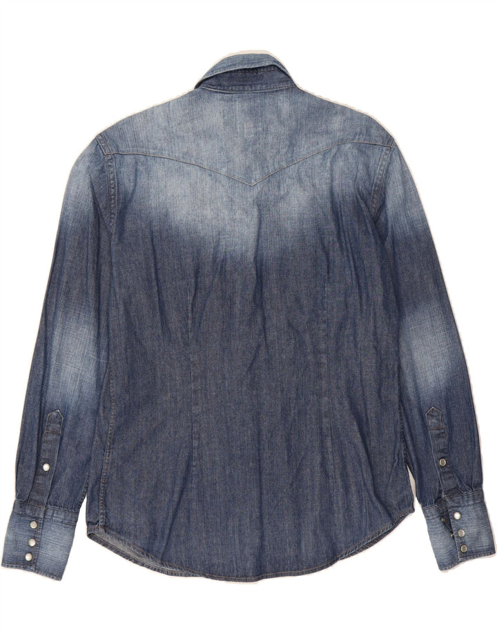 VINTAGE Mens Slim Fit Denim Shirt Medium Blue Vintage Vintage and Second-Hand Vintage from Messina Hembry 