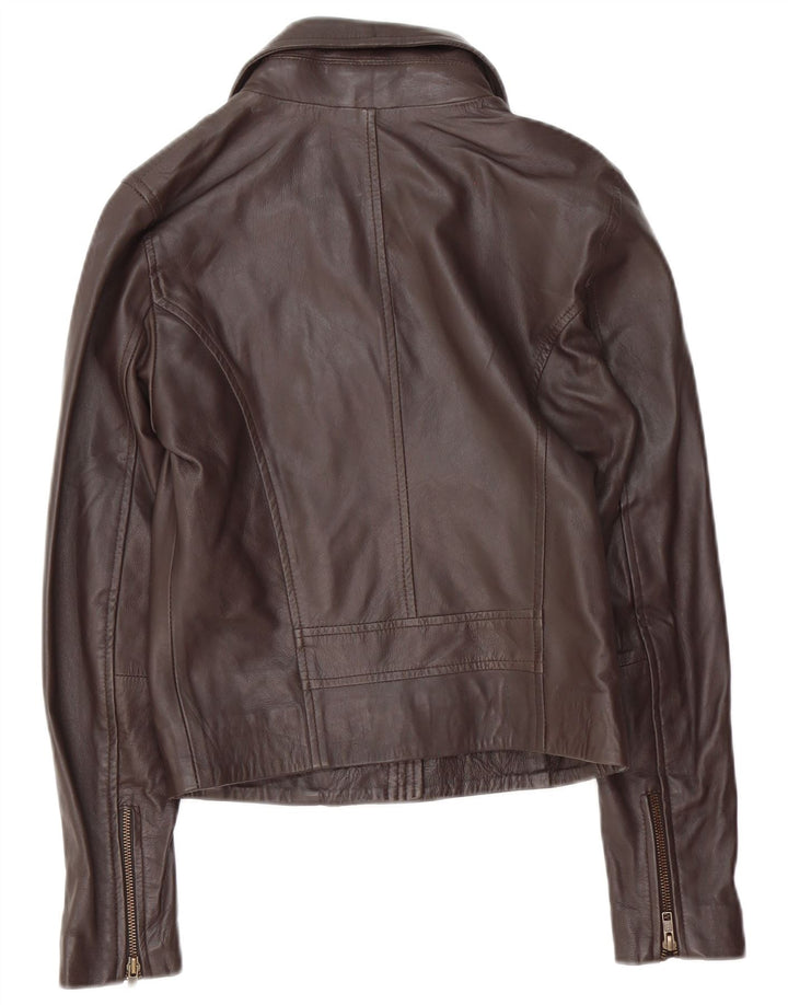 Vintage mujer cuero biker chaqueta Reino Unido 12 cuero marrón medio