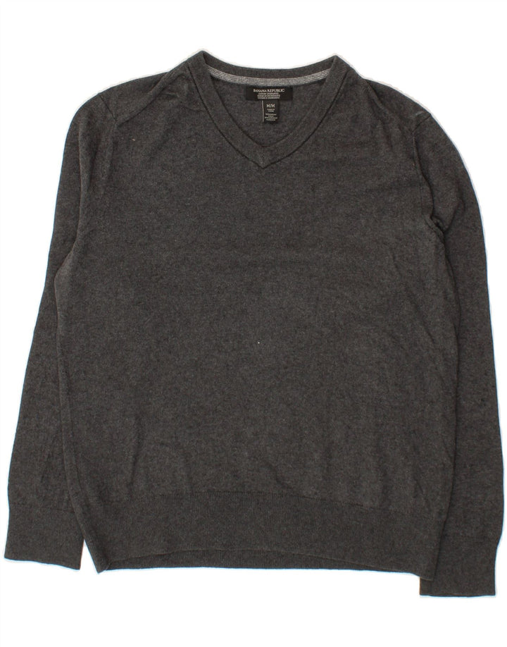 BANANA REPUBLIC Mens V-Neck Jumper Sweater Medium Grey Cotton Vintage Banana Republic and Second-Hand Banana Republic from Messina Hembry 