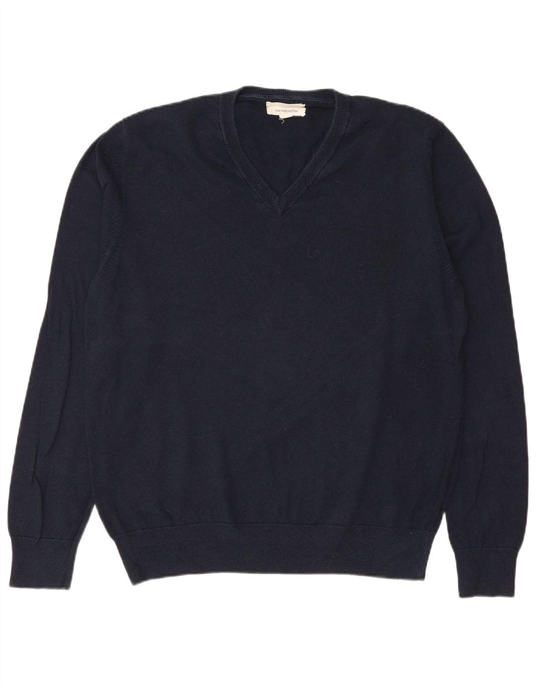 Suéter masculino MARKS & SPENCER com decote em V grande algodão azul marinho