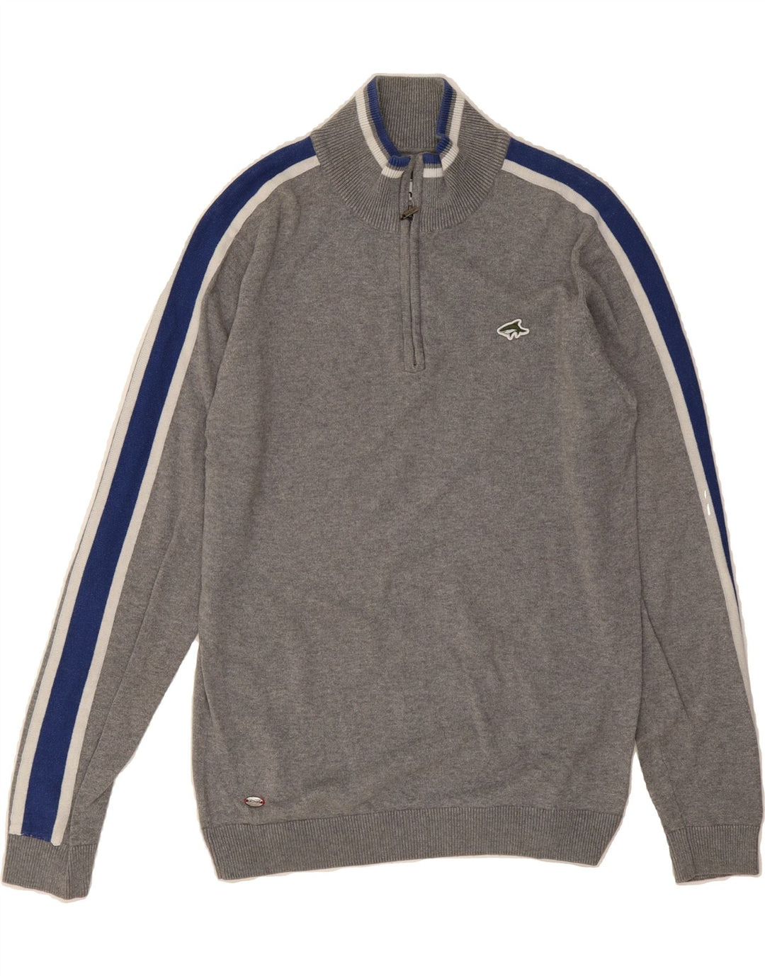 VINTAGE Mens Zip Neck Jumper Sweater Small Grey Cotton Vintage Vintage and Second-Hand Vintage from Messina Hembry 