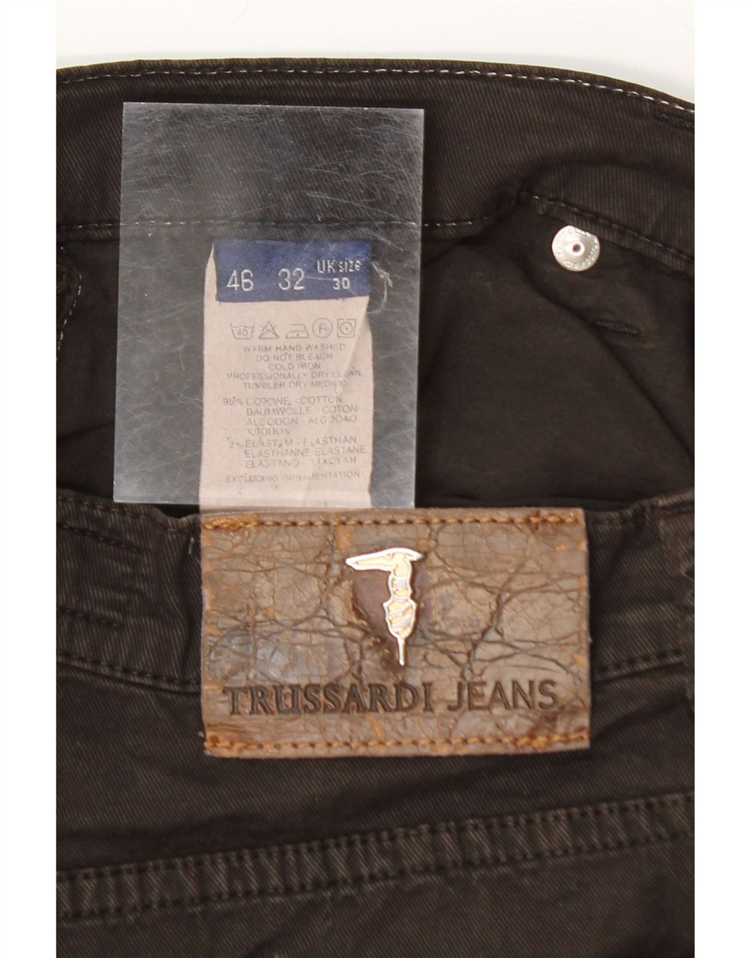 TRUSSARDI Womens Straight Casual Trousers W30 L29 Brown Cotton Vintage Trussardi and Second-Hand Trussardi from Messina Hembry 