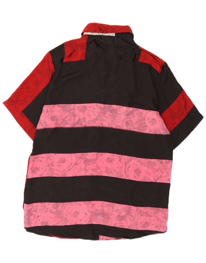 vintage Chemise à manches courtes pour hommes Grande soie colorblock rouge