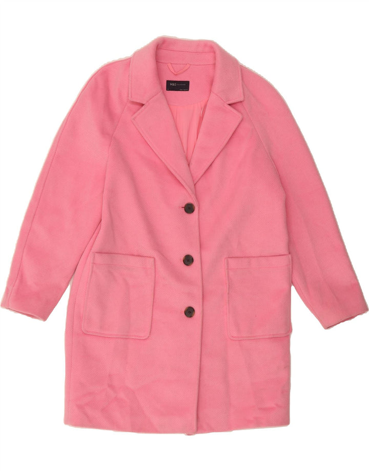 MARKS & SPENCER Womens Overcoat UK 14 Large Pink Polyester Vintage Marks & Spencer and Second-Hand Marks & Spencer from Messina Hembry 