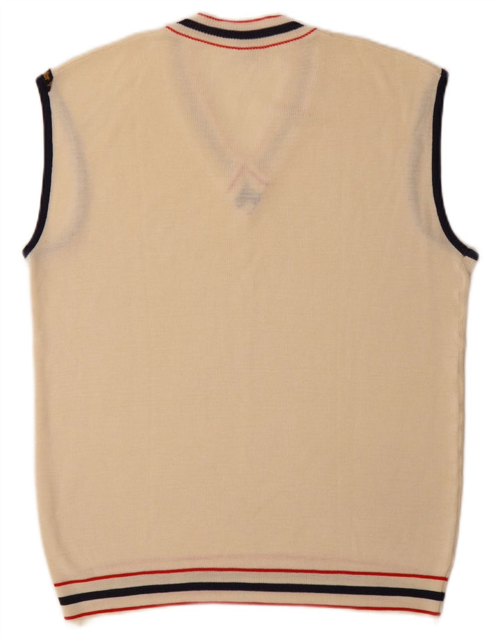 Vintage Mens Vest Tank Top Small Beige Acrylic