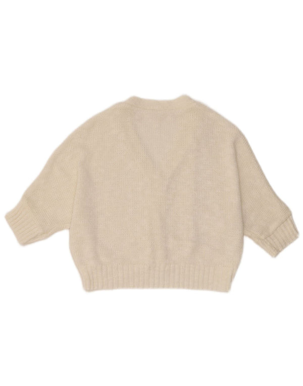 Vintage Kvinders Crop Kortærmet Cardigan Sweater UK 14 Medium White