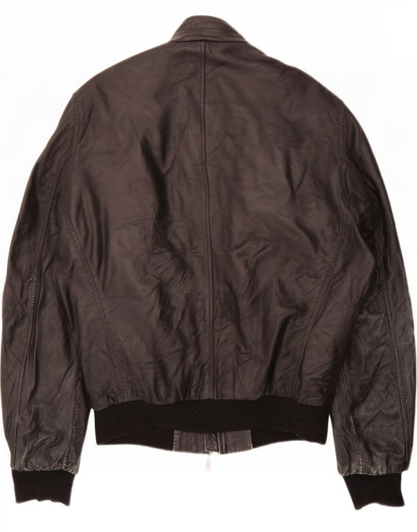 Hogan Womens Leather Biker Jacket UK 12 Medium Black