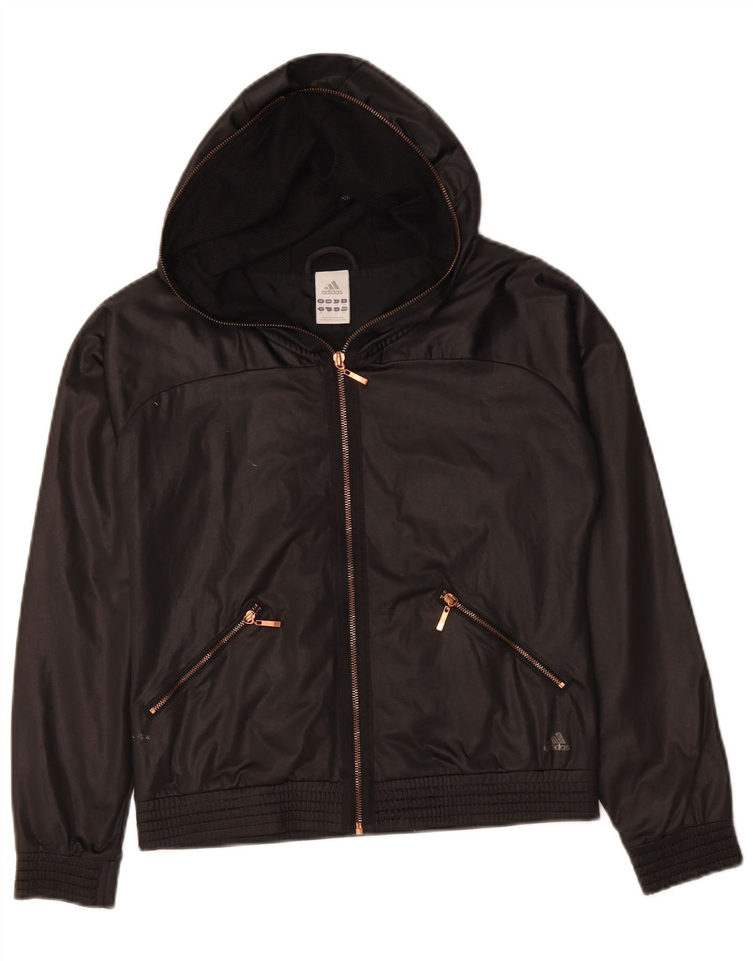 ADIDAS Chaqueta impermeable con capucha para mujer UK 10 Small Poliéster negro