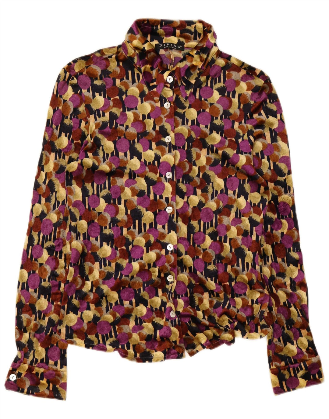 Divina Womens Velour Shirt Blouse UK 12 Medium Multicoloured Spotted