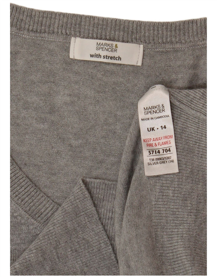 Marks & Spencer Dame Crop V-hals sweater UK 14 Medium Grey
