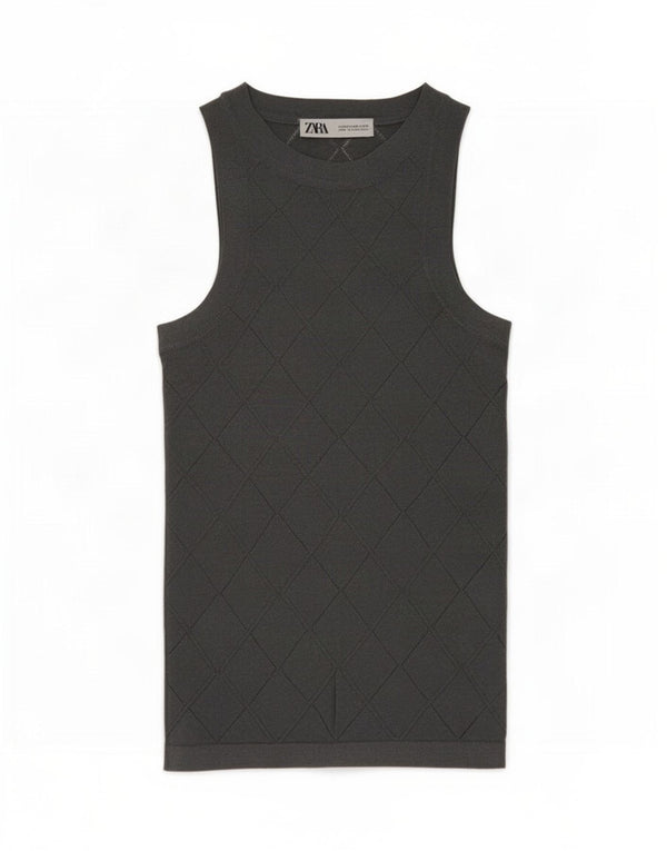 Canotta da donna Zara UK 6 XS in viscosa geometrica grigia