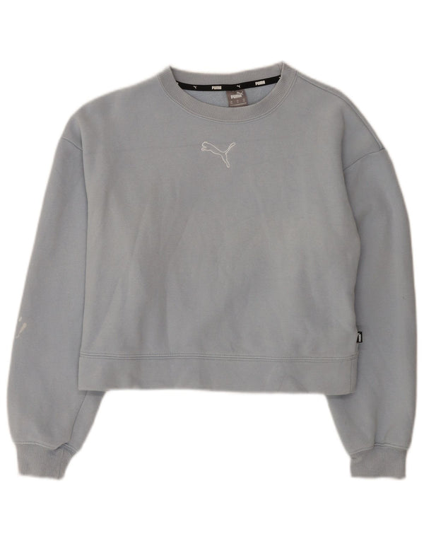 Puma Womens Crop Loose Fit Sweatshirt Jumper UK 6 XS Blue Cotton