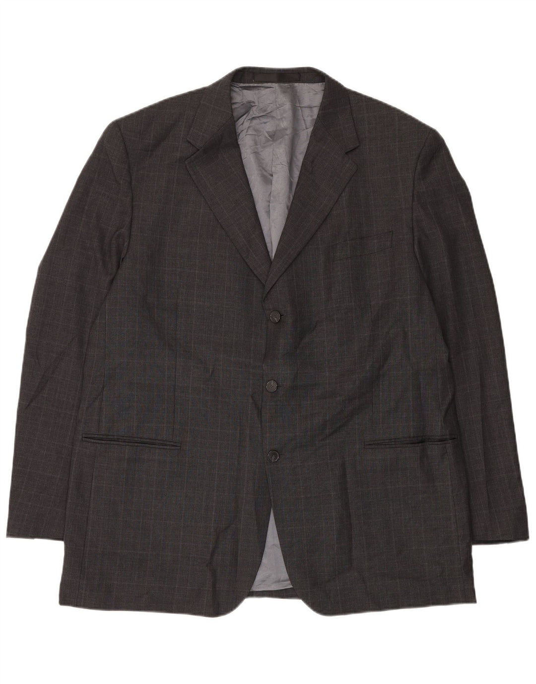 Marks & Spencer Mens Long 3 Button Blazer Jacket UK 48 2XL Grey Check