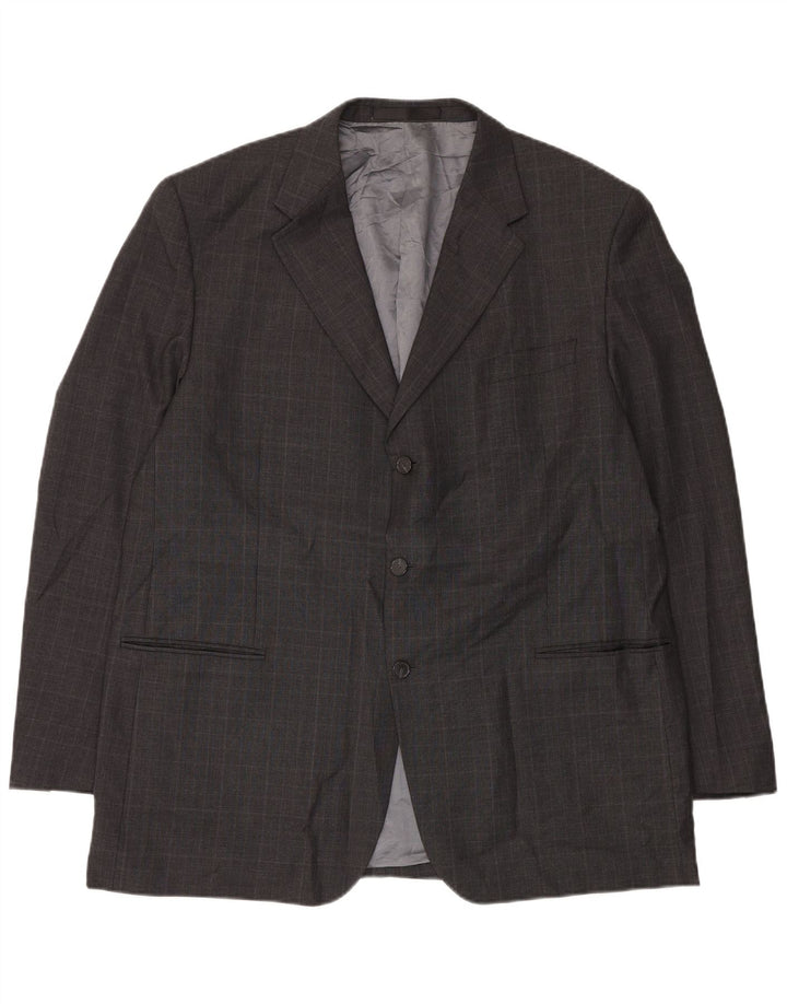 Marks & Spencer Mens Long 3 Button Blazer Jacket UK 48 2XL Grey Check