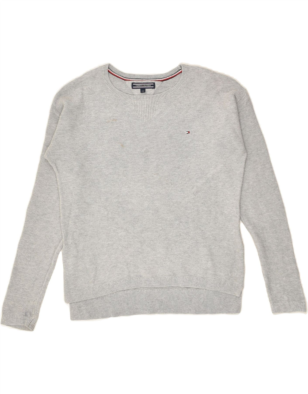 TOMMY HILFIGER Girls Crew Neck Jumper Sweater 9-10 Years Grey Cotton | Vintage Tommy Hilfiger | Thrift | Second-Hand Tommy Hilfiger | Used Clothing | Messina Hembry 