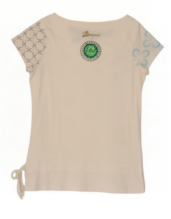 Desigual T-shirt grafica da donna Top UK 20 2XL Farfalla floreale bianca