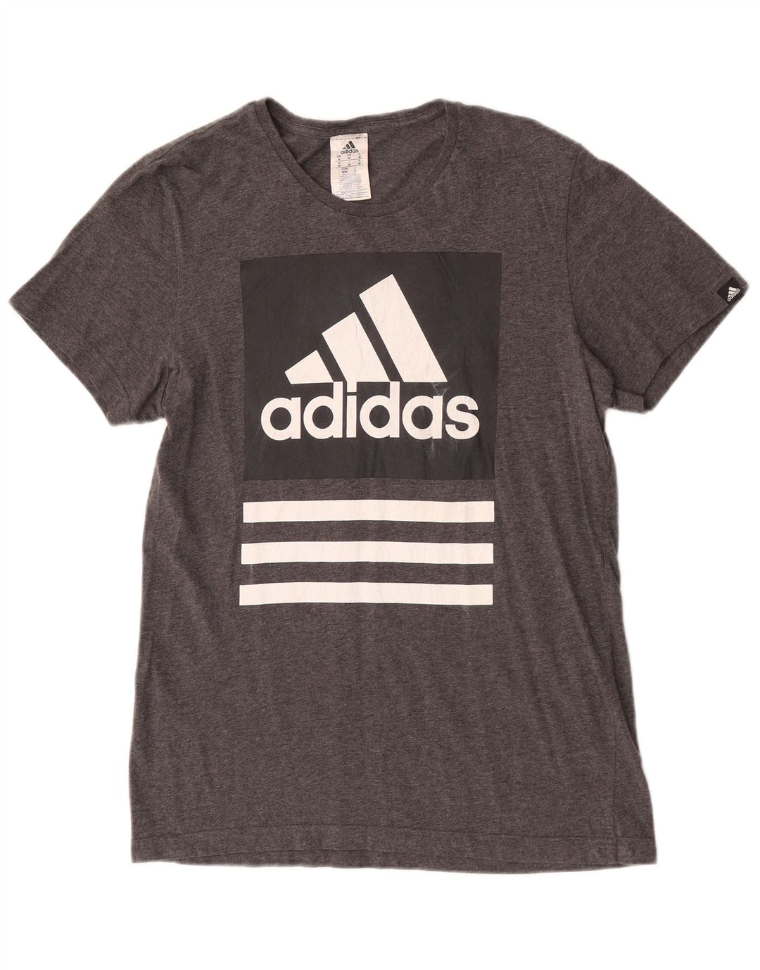 Adidas Mens Graphic T-Shirt Top Medium Grey Flecked Cotton