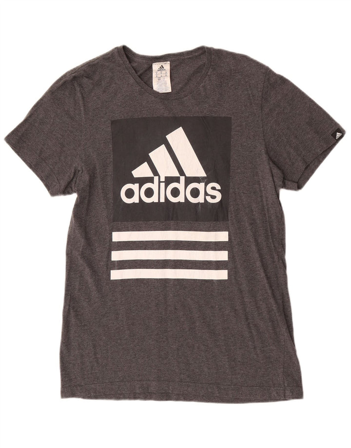 Adidas Mens Graphic T-Shirt Top Medium Grey Flecked Cotton