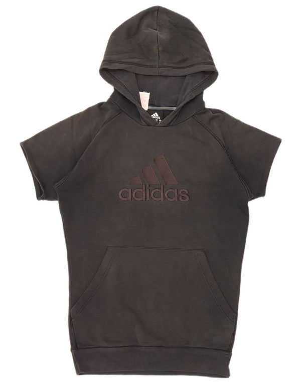 Adidas Boys Graphic Short Sleeve Hoodie Jumper 15-16 Years Black Cotton