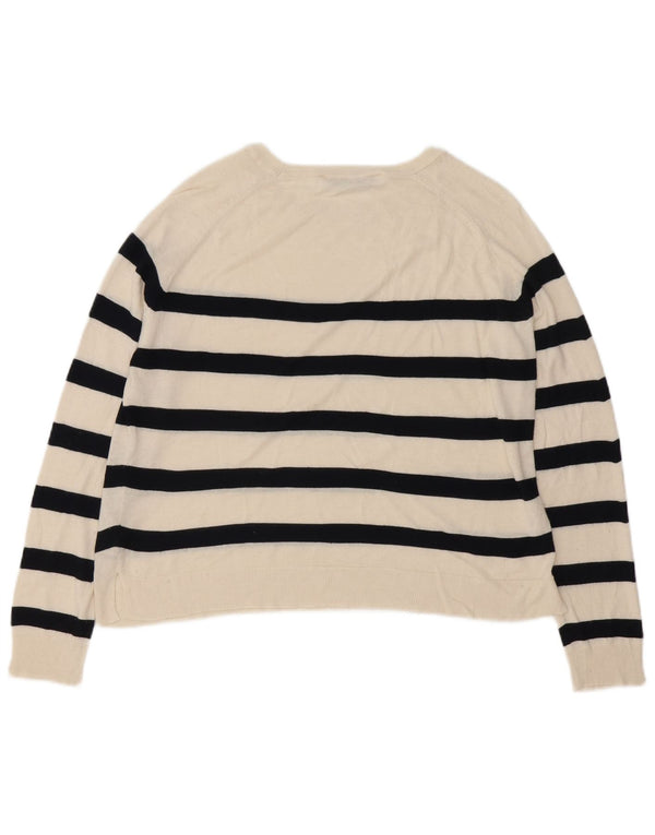 Zara Dame Oversized Boat Neck Jumper Sweater UK 10 Small White Striped