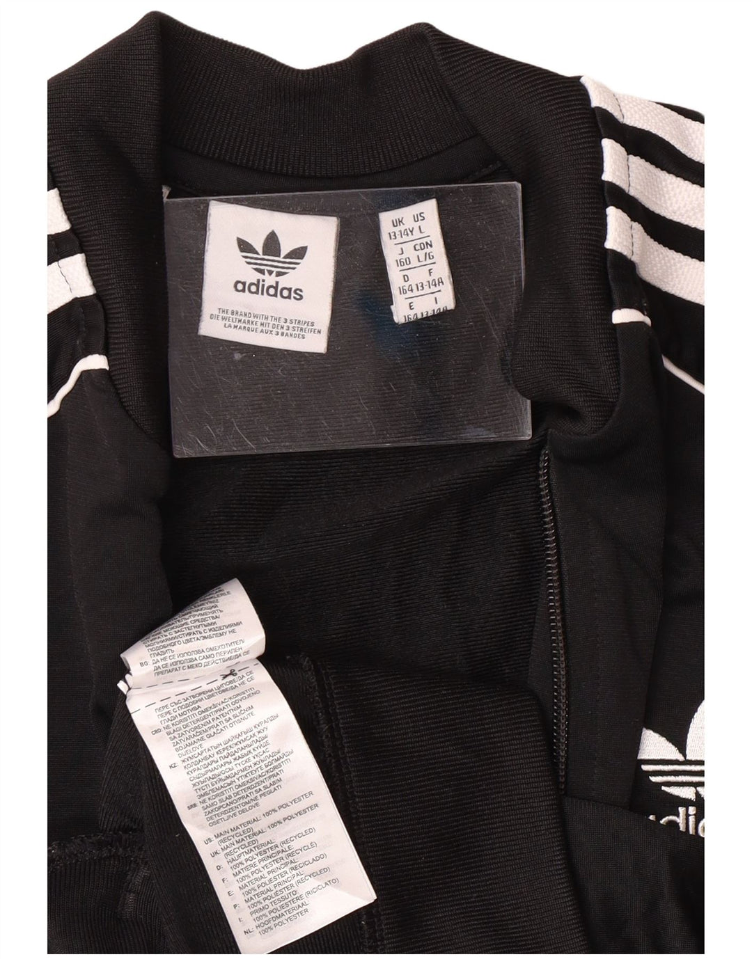 ADIDAS Girls Tracksuit Top Jacket 13-14 Years Black Polyester