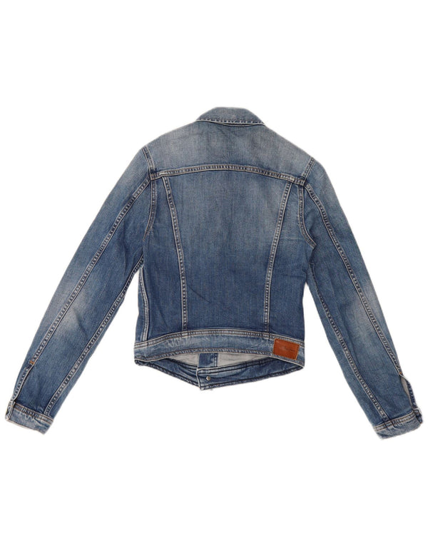 PEPE Jeans Womens Crop Denim Jacket UK 8 Small Blue Cotton