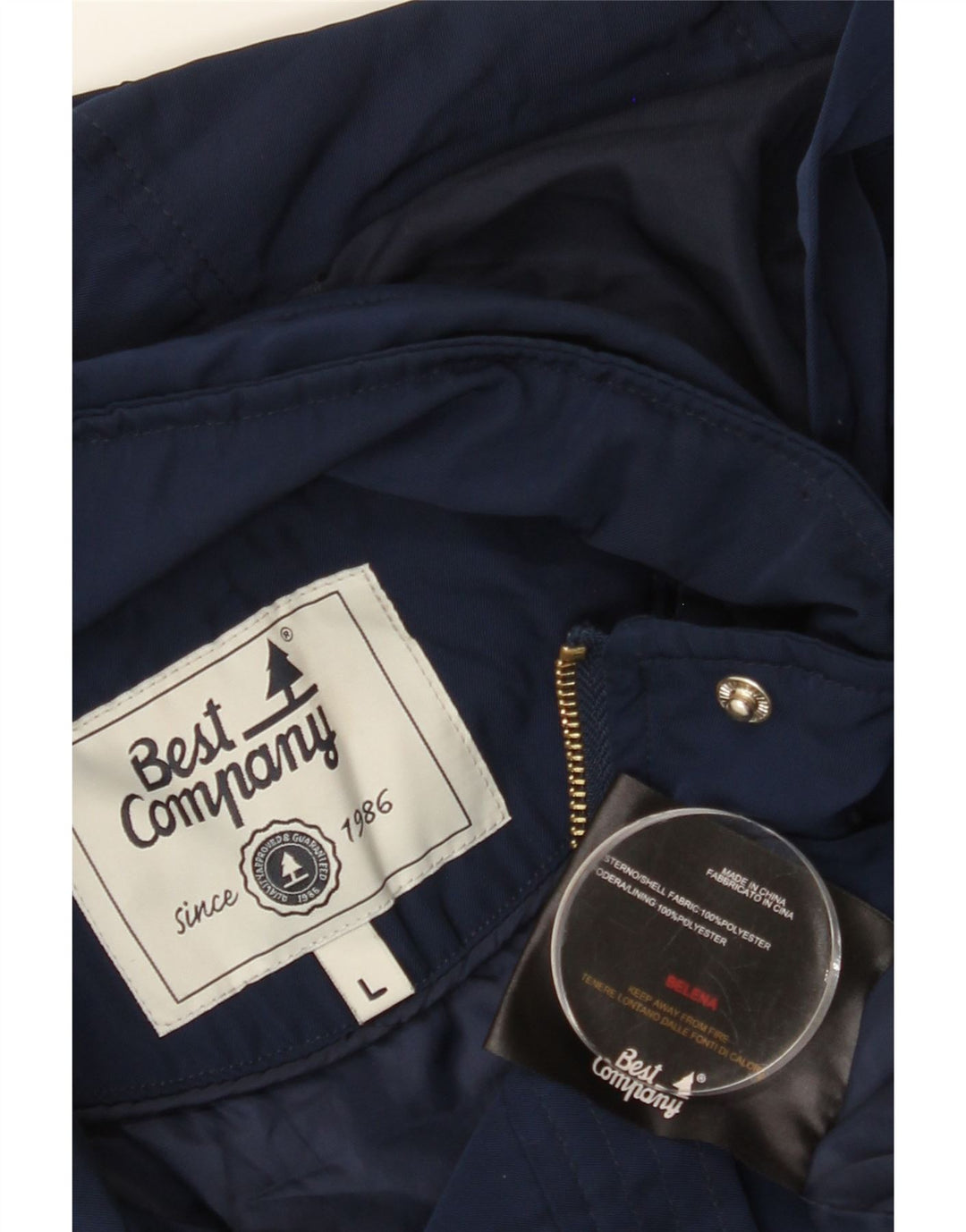 BEST COMPANY Womens Hooded Bomber Jacket UK 16 Large Navy Blue Polyester Vintage Best Company and Second-Hand Best Company from Messina Hembry 