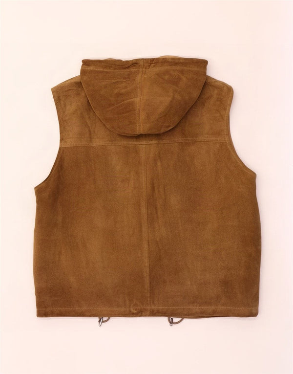 Chaleco Privilegi De Ante Con Capucha Para Mujer IT 46 Large Beige Leather