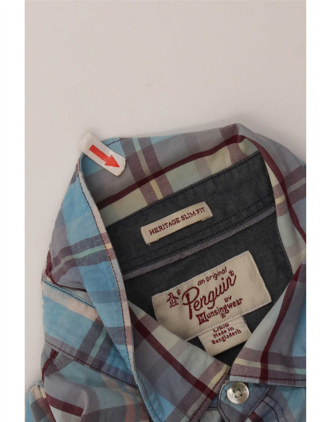 Penguin Heritage Slim Fit Skjorte Stor blå ternet bomuld