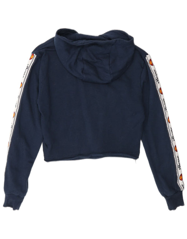 Ellesse Womens Grafisk Crop Hoodie Jumper UK 4 XS Marineblå Bomuld