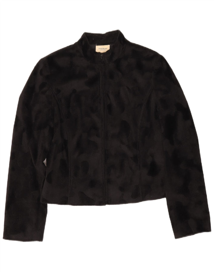 MOTIVI Womens Crop Fleece Jacket IT 44 Medium Black Animal Print Polyester