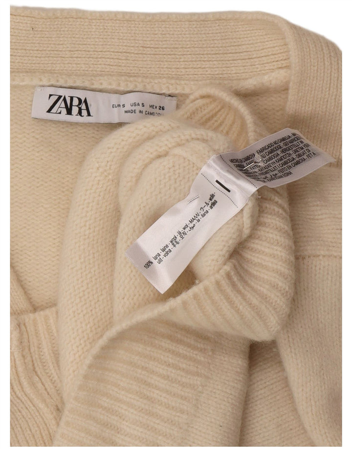 Zara Womens Crop Oversized Cardigan Sweater UK 10 Small Beige Wool