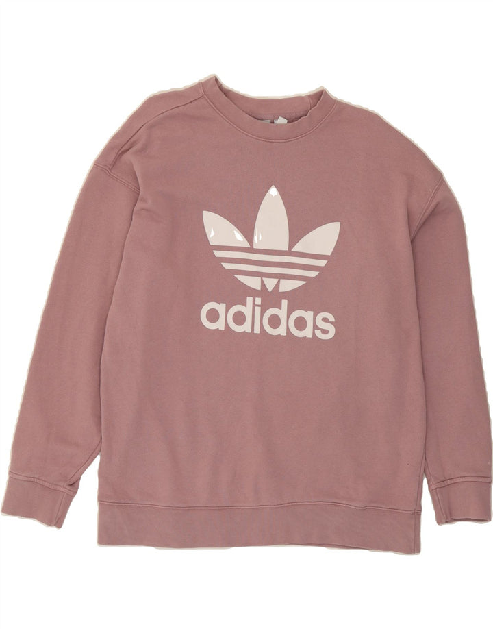 ADIDAS Womens Oversized Graphic Sweatshirt Jumper UK 14 Medium Pink Cotton Vintage Adidas and Second-Hand Adidas from Messina Hembry 