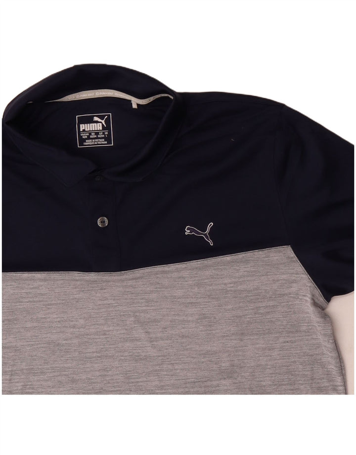 PUMA Mens Polo Shirt Large Navy Blue Colourblock Polyester