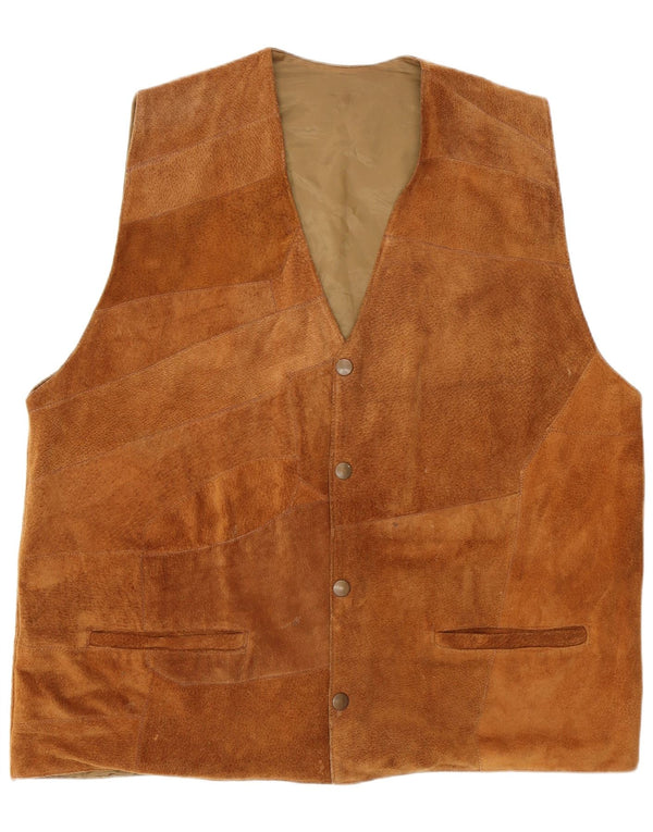 Vintage Mens Suede Waistcoat XL Brown